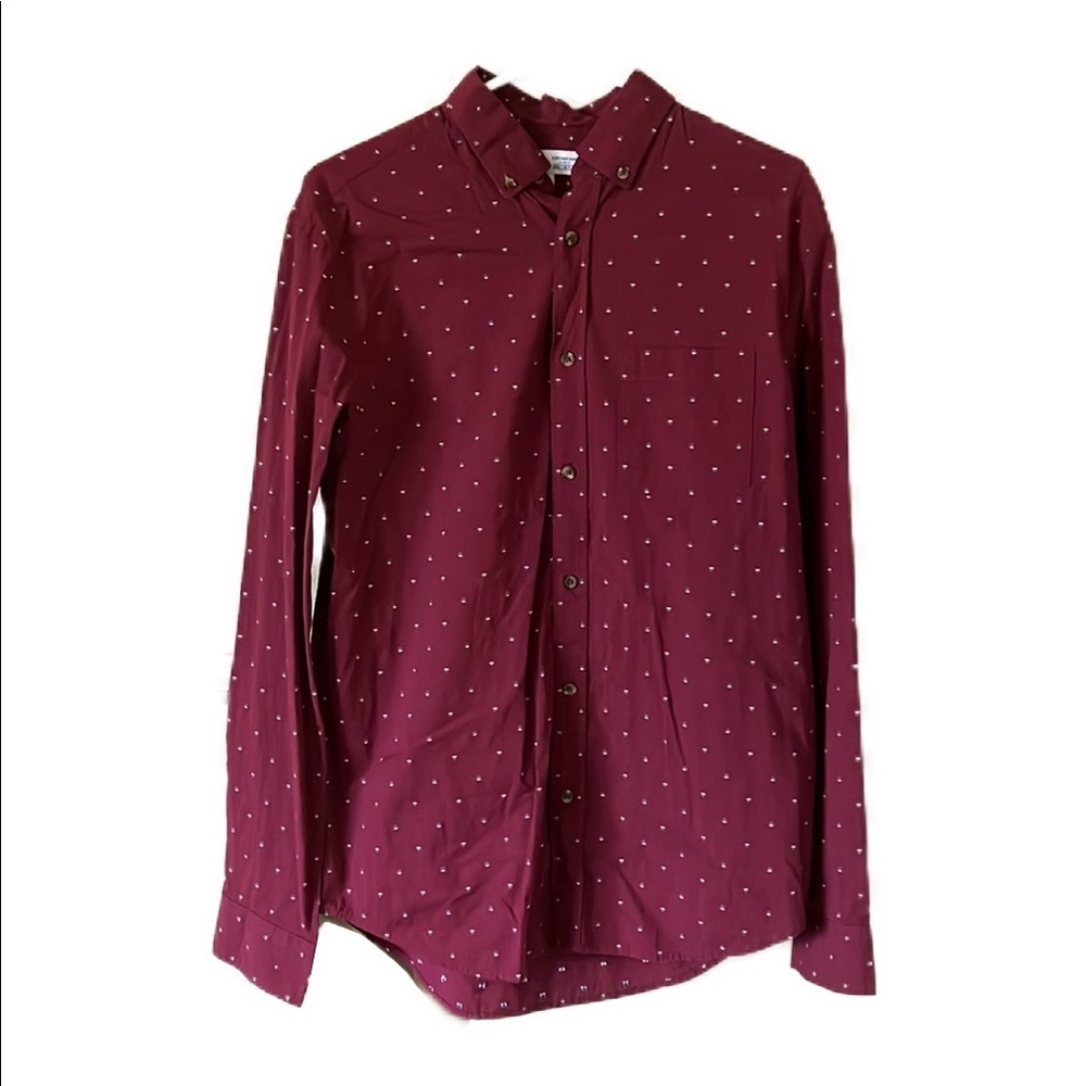 Slim Fit Cotton Maroon Button-Down Long-Sleeved Everyday Shirt Burgundy